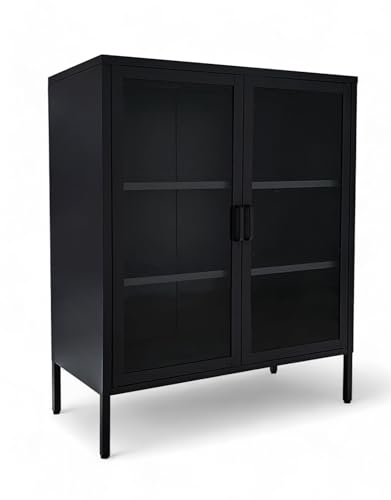 osoltus Vitrine Industriedesign Metall | Glasvitrine mit Türen Magnetverschluss | 3 Fächer 80 x 40 x 103cm schwarz von osoltus