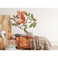 Eichhörnchen Aufkleber Wandsticker Für Kinder Wald Aquarell Boho Freund von osomhome