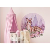 Runder Rosa Hirsch Wandaufkleber Wald Hintergrund Kinderzimmer Baby Abziehen Und Aufkleben Aquarell von osomhome