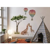 Savanna Giraffe Und Baum Wandaufkleber, Kinderzimmer Dekor Mit Safari-Thema Heißluftballon Abziehbilder von osomhome