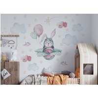 Wandtattoo Hase Im Flugzeug, Hase, Wandsticker Für Kinder, Kinderzimmerdeko, Aquarell von osomhome