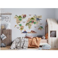 Wandtattoo Kinderzimmer Weltkarte, Dinosaurier Wandbild Für Kinderzimmer, Wanddeko, Aufkleber von osomhome