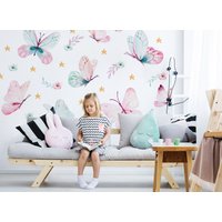 Wandtattoo Schmetterlinge, Aquarell Aufkleber, Aufkleber Sterne, Für Mädchen, Mädchenzimmer Deko, Kinderzimmer Deko von osomhome