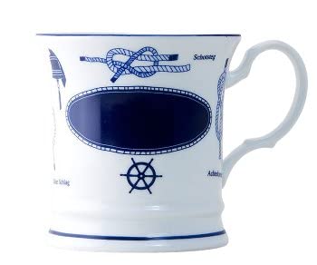 Herrlicher individueller Becher/Tasse in mit nautischen Knoten und einem Gravurfeld (Kapitänstasse mit Knotenmotiv und Gravurfeld inkl Gravur) von osters muschel-sammler-shop