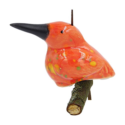 osters muschel-sammler-shop Kleiner Keramik Vogel sitzend auf Holz-AST zum aufhängen mit Band, Größe 6,5cm - sehr dekorativ - Hochzeitsgeschenk - Geschenk- Wanddekoration - Mobile (rot) von osters muschel-sammler-shop