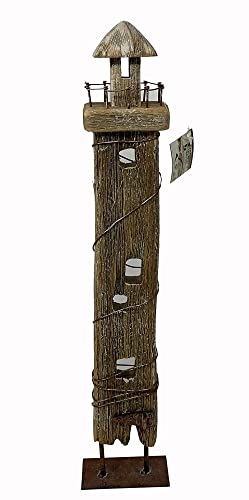 osters muschel-sammler-shop maritime Holz-Dekoration in braunem Shabby Look ┼ auch als Solo Dekoration geeignet ┼ hochwertige Verarbeitung (Holz Leuchtturm 46cm) von osters muschel-sammler-shop
