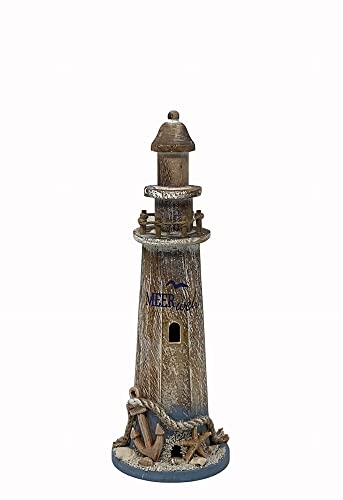 osters muschel-sammler-shop maritime Holz-Dekoration in braunem Shabby Look ┼ auch als Solo Dekoration geeignet ┼ hochwertige Verarbeitung (Leuchtturm mit Anker und Tau) von osters muschel-sammler-shop