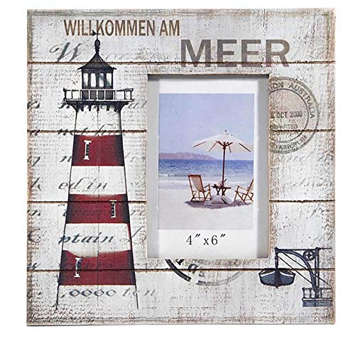 maritime Holz Serie Shabby ┼ Bilderrahmen diverse Ausführungen ┼ Holz Boje ┼ Leuchtturm ┼ Anker (Bilderrahmen Leuchtturm Meer 24x33cm) von osters muschel-sammler-shop