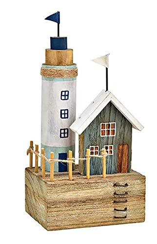 maritime Holz Serie grau-weiss ┼ Schiff/Segler ┼ Leuchtturm ┼ Rettungsring ┼ Bilderrahmen ┼ Deko - Nautic (Leuchtturm blau) von osters muschel-sammler-shop