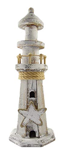 maritime Holz Serie grau-weiss ┼ Steuerrad ┼ Leuchtturm ┼ Rettungsring ┼ Truhe ┼ Möwe ┼ Deko - Nautic (Leuchttrum 31cm) von osters muschel-sammler-shop