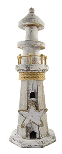 osters muschel-sammler-shop maritime Holz Serie grau-weiss ┼ Steuerrad ┼ Leuchtturm ┼ Rettungsring ┼ Truhe ┼ Möwe ┼ Deko - Nautic (Leuchttrum 31cm) von osters muschel-sammler-shop