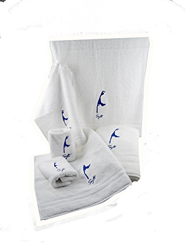 osters muschel-sammler-shop Hochwertige - Flauschige und saugfähige Baumwoll-Handtücher in Weiss mit Blauer Sylt Stickerei - Exclusiv (Duschtuch 67x140) von osters muschel-sammler-shop