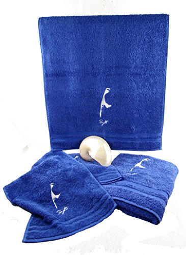osters muschel-sammler-shop Hochwertige - Flauschige und saugfähige Baumwoll-Handtücher in royal-blau mit weißer Sylt Stickerei - Exclusiv (Gästetuch 30x50) von osters muschel-sammler-shop