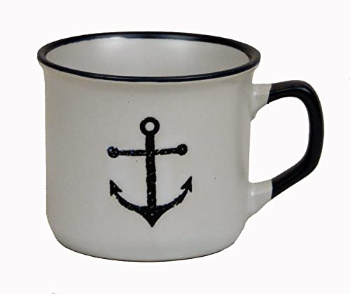 Kaffeebecher-Tasse maritim - Keramik ┼ 200ml ┼ Teebecher ┼ Strandtasse-Becher ┼ Geschenk-Artikel (Anker weiss) von osters muschel-sammler-shop