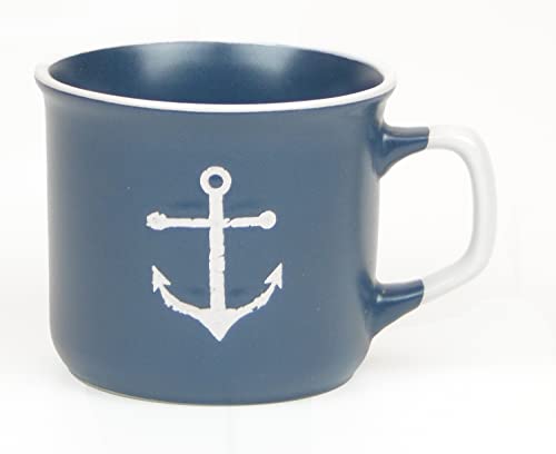 Kaffeebecher-Tasse maritim - Keramik ┼ 200ml ┼ Teebecher ┼ Strandtasse-Becher ┼ Geschenk-Artikel (Anker blau) von osters muschel-sammler-shop