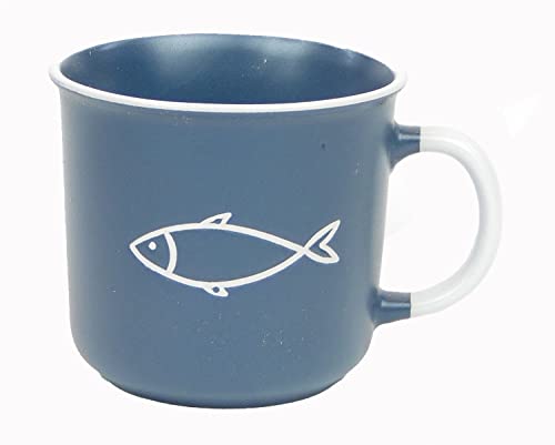 osters muschel-sammler-shop Kaffeebecher-Tasse maritim - Keramik ┼ 400ml ┼ Teebecher ┼ Strandtasse-Becher ┼ Geschenk-Artikel (Blau mit Fisch) von osters muschel-sammler-shop