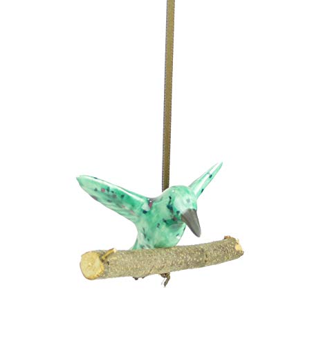 osters muschel-sammler-shop Kleiner Fliegender Keramik Vogel sitzend auf Holz-AST zum aufhängen mit Band, Größe 5cm - sehr dekorativ - Hochzeitsgeschenk - Geschenk- Wanddekoration - Mobile (türkis) von osters muschel-sammler-shop