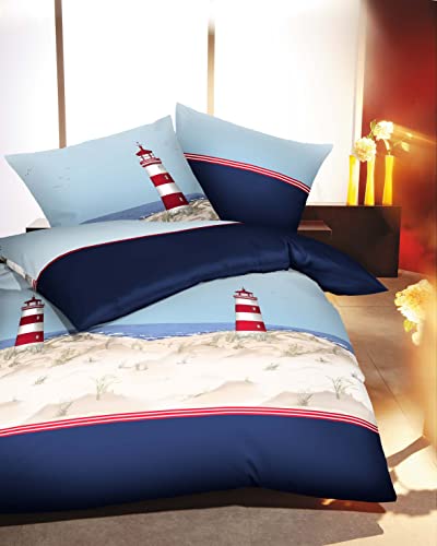 osters muschel-sammler-shop Maritime Bettwäsche AHOI in verschiedenen Styles und Größen (135/200 + 80x80, Leuchtturm) von osters muschel-sammler-shop