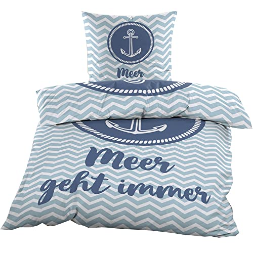 osters muschel-sammler-shop Maritime Bettwäsche AHOI in verschiedenen Styles und Größen (135x200 + 80x80, Meer geht Immer) von osters muschel-sammler-shop