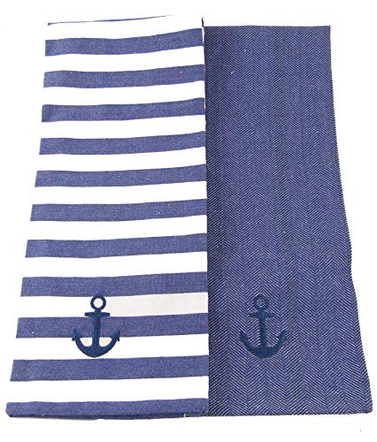 osters muschel-sammler-shop Maritime Küchenartikel ┼ Geschirrtuch 2er Set -oder Tischläufer ┼ Ankermotiv ┼ blau/Weiss (2er Geschirrtuch Set 50x70cm) von osters muschel-sammler-shop