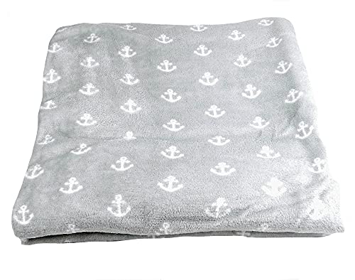 osters muschel-sammler-shop Maritime Wohndecke ┼ Ankermotiv ┼ grau mit Weiss oder blau mit Weiss ┼ Komfortgröße 150x200cm (grau mit weissen Ankern 1) von osters muschel-sammler-shop