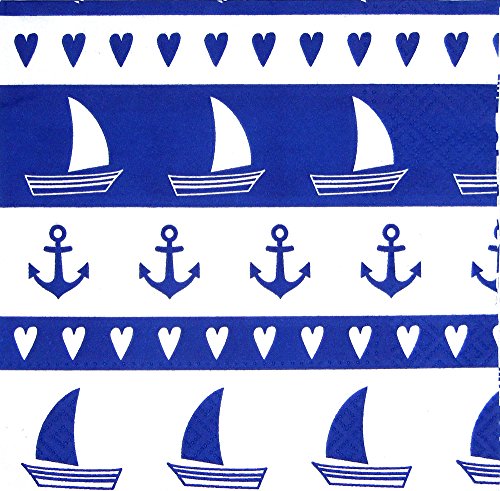 osters muschel-sammler-shop Servietten/Zellstoffservietten/Maritime Muster-Motiv / 33x33cm / 20 Stück-Packung (Schiffe) von osters muschel-sammler-shop