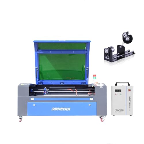 Autofokus-100W 1000x800mm CO2 Laser Graviermaschine Engraver Cutter+Drehachse+ Chiller CW5200,Wabenplattform Aluminiumschaufelplattform von otmechl