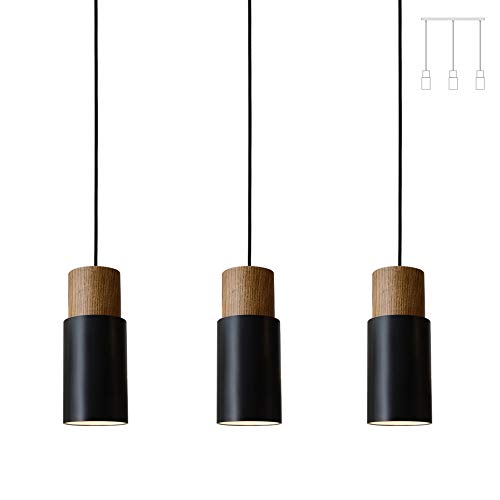 ouglres 3 Flammige Pendelleuchte Vintage Esstisch Lampe Hängend Holz Hängelampe Retro Hängeleuchte Lampenschirm Industrial Für E27 Esszimmer Kuche Wohnzimmer Restaurant Keller Untergeschoss Schwarz von ouglres