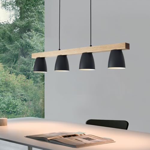ouglres 4-Flammige Pendelleuchte Esstisch Holz,Vintage Esszimmer Lampe Hängend Aus Metall Lampenschirm, Moderne Hängeleuchte Schwarz E27 für Innen Küche,Wohnzimmer,Restaurant,92cm ouglres 4-Flammige Pendelleuchte Esstisch Holz,Vintage Esszimmer Lampe Hängend Aus Metall Lampenschirm, Moderne Hängeleuchte Schwarz E27 für Innen Küche,Wohnzimmer,Restaurant,92cm von ouglres