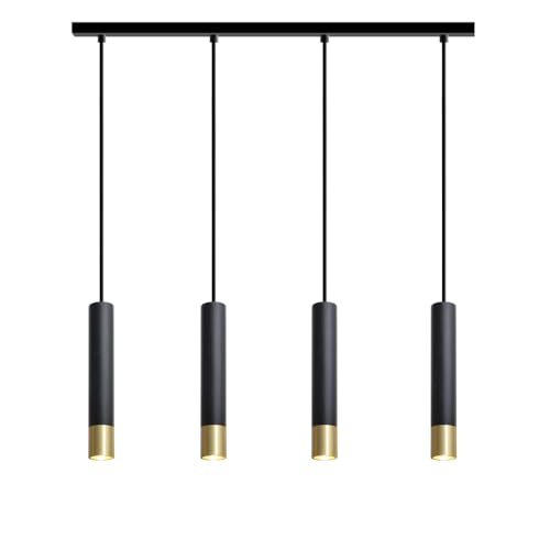 ouglres Pendelleuchte 4 Flammig Schwarz Gold,Modern Stab Hängelampe Esstisch,Aluminium Esstischlampe Hängend,Vintage Holz Hängeleuchte für Kücheninsel,Wohnzimmer,Hotel,Esszimmer,Restaurant,Büro,Gu10 von ouglres