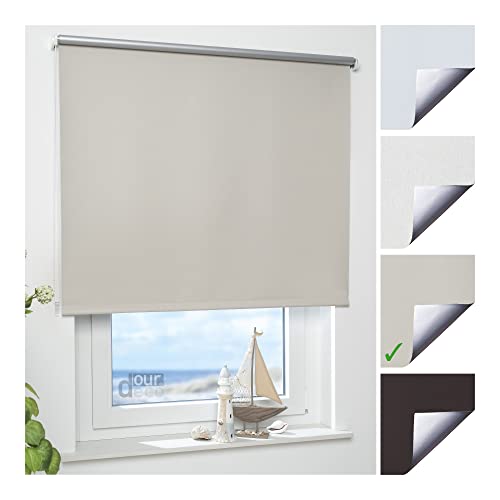 Ourdeco Rollo, Fenster Rollo, Kettenzug-Rollo / 162 x 180 cm (Breite x Höhe), beige/Thermo-Beschichtung, Verdunkelnd, Blickdicht/Breiten 60-200 cm/viele Farben von ourdeco