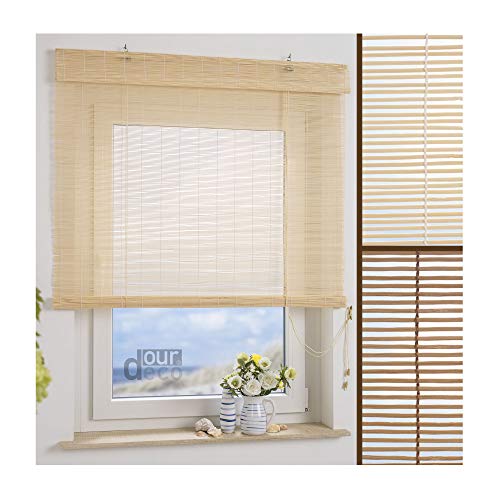 ourdeco® Bambusrollo / 60 x 160 cm (Breite x Höhe) Natur/lichtdurchlässig/optional Klemmen und Montage ohne Bohren/Decken- und Wandmontage gebohrt von ourdeco