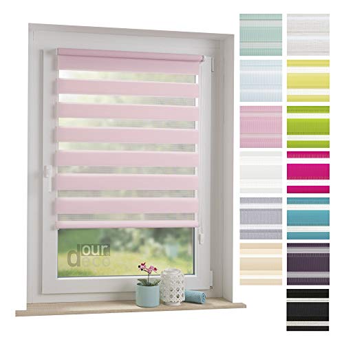 ourdeco® Doppel-Rollo, Duo-Rollo / 120 x 160 cm rosa/lichtdurchlässig, Blickdicht/Klemmen=Montage ohne Bohren=Smartfix=Klemmfix=Easy-to-fix von ourdeco