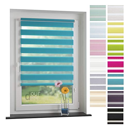 ourdeco® Doppel-Rollo, Duo-Rollo / 45 x 160 cm Blue Lagoon/lichtdurchlässig, Blickdicht, Montage ohne Bohren von ourdeco