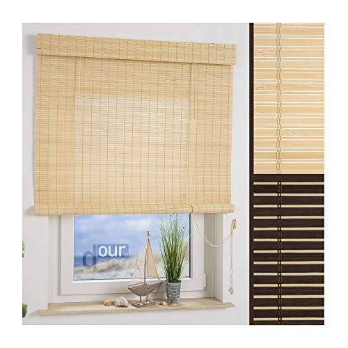 ourdeco® Holzrollo / 80 x 170 cm (Breite x Höhe) Natur/lichtdurchlässig, Blickdicht/Decken- oder Wandmontage gebohrt von ourdeco