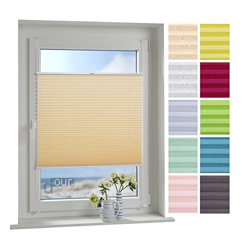 ourdeco® Plissee / 100 x 150 cm Beige/lichtdurchlässig, Blickdicht/Farben: Weiß, Beige, Blau, Gelb, Grün, Rot/Montage ohne Bohren von ourdeco