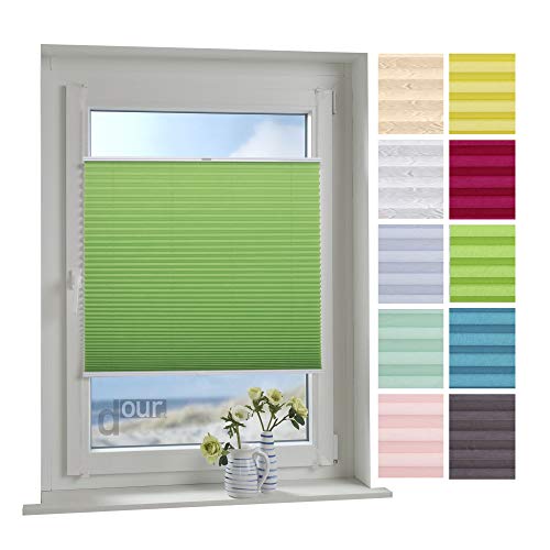 ourdeco® Plissee / 100 x 150 cm Grün/lichtdurchlässig, Blickdicht/Farben: Weiß, Beige, Blau, Gelb, Grün, Rot/Montage ohne Bohren von ourdeco