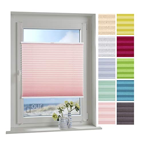 ourdeco® Plissee / 45 x 150 cm (Breite x Höhe) Rosa/lichtdurchlässig, Blickdicht/verspannt/zum Klemmen und Montage ohne Bohren von ourdeco