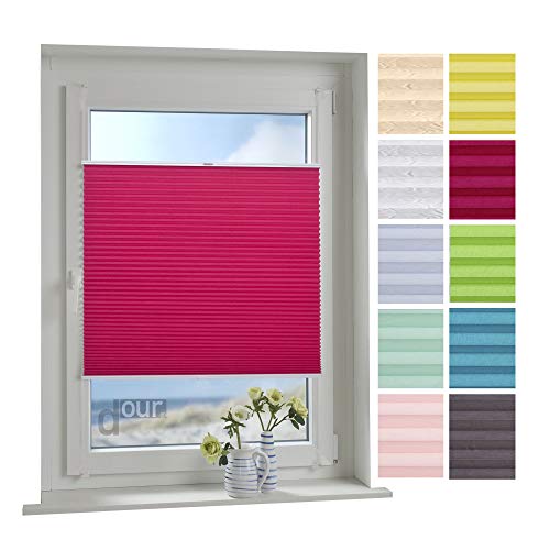 ourdeco® Plissee / 45 x 150 cm Rot/lichtdurchlässig, Blickdicht/Farben: Weiß, Beige, Blau, Gelb, Grün, Rot/Montage ohne Bohren von ourdeco