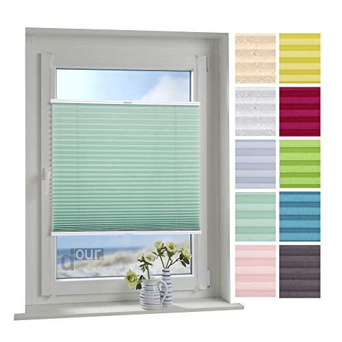ourdeco® Plissee / 060 x 150 cm (Breite x Höhe) Pastellgrün/lichtdurchlässig, Blickdicht/verspannt/zum Klemmen und Montage ohne Bohren von ourdeco