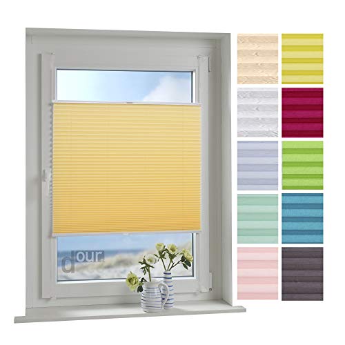 ourdeco® Plissee / 90 x 150 cm Gelb/lichtdurchlässig, Blickdicht/Farben: Weiß, Beige, Blau, Gelb, Grün, Rot/Montage ohne Bohren von ourdeco