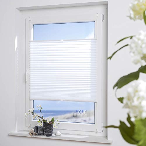 ourdeco® Plissee Easy / 110 x 130 cm weiß/lichtdurchlässig/Klemmen=Montage ohne Bohren=Smartfix=Klemmfix-Plissee=Easy-to-fix von ourdeco