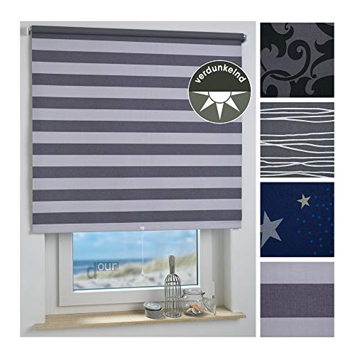 ourdeco® Rollo, Spring-, Schnapprollo/Stoffbreite: 148 x Auszugslänge: 180 cm Streifen lichtgrau/Dekor, Verdunkelnd von ourdeco