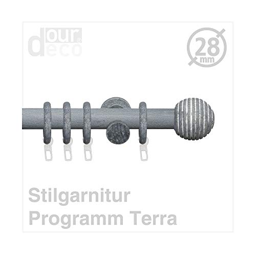 ourdeco® Stilgarnitur Terra/Breite: 240 cm/Farbe: kalkgrau (weiß,grau) / Endstück Kugel-Streifen/Komplettgarnitur 28 mm/FSC von ourdeco