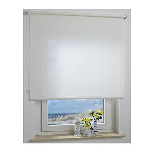 ourdeco Rollo/Seitenzugrollo / 122 x 180 Breite x Höhe/Struktur Natur weiß/lichtdurchlässiger Stoff/Sichtschutzrollo/Dekor-Rollo von ourdeco