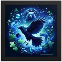 Gerahmtes Poster Mit Totembild Für Das Sternzeichen Waage Und Den Totem Rabe, Efeu Azurit von ourgreatreset