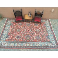 Alte Welt Balkan Kelim Teppich Große Raumgröße Alte Vintage Gedämpfte Lachse Floral 7 X 10 Orientalisch Pirot Bulgarisch Moldauisch Rumänisch von outbeyondborders