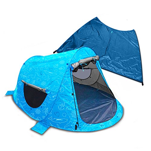 Strandmuschel Zack Premium Baby, Kind und Meer Edition - Wurfmuschel verschließbar, UV80, Boden abnehmbar von outdoorer