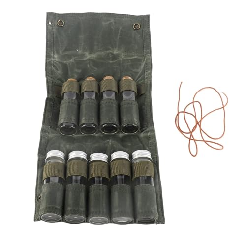 Tragbare Tasche Leinwand Gewürz-Aufbewahrung tasche mit 9 Gläser für Outdoor-Camping-Reisen (Grün) von outdoorm