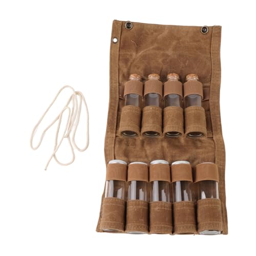 Tragbare Tasche Leinwand Gewürz-Aufbewahrung tasche mit 9 Gläser für Outdoor-Camping-Reisen (Khaki) von outdoorm